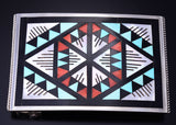 Vintage - Silver Multistone Zuni Inlay Geometric Buckle by Leander & Lisa Othole 6A03G