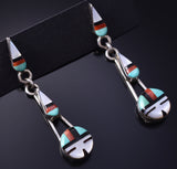 Silver & Turquoise Multistone Zuni Inlay Sunface Earrings 5F10V
