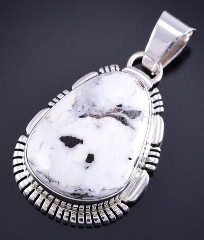 Silver & White Buffalo Turquoise Navajo Handmade Pendant by Norvin Johnson 5L26Y