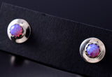 Blue-Green Fire Opal - Navajo Handmade Sterling Silver Post Earrings by Juanita Manygoats - 6J31M