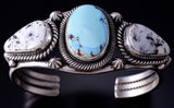 Silver & Golden Hills Turquoise White Buffalo Navajo Bracelet Erick Begay 5F30B