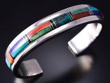 Vintage Silver & Turquoise Multistone Navajo Inlay Braclet by Frank Chee 5J29Z