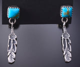 Silver & Turquoise Navajo Eagle Feather Earrings by Letricia Largo 6D09D