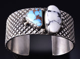 Silver & Golden Hills Turquoise /White Buffalo Navajo Bracelet Erick Begay 5H01D