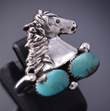 Adjustable Silver & Turquoise Navajo Horse Wrap Ring by Sonyei Coho 6D09Y