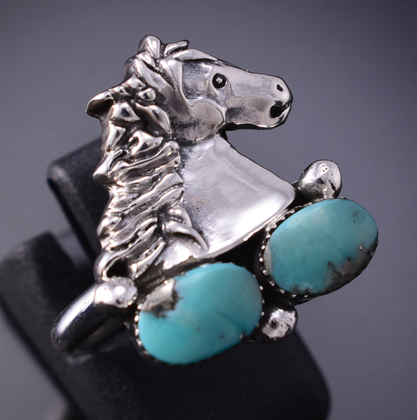 Adjustable Silver & Turquoise Navajo Horse Wrap Ring by Sonyei Coho 6D09Y