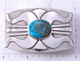 Silver & Turquoise Navajo Tufacast Handmade Concho Buckle by Lee Begay 5F04T