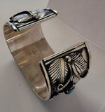 Wide Silver Navajo Turquoise Cuff Bracelet by Jerry Thompson - 5L17A