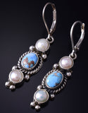Silver & Golden Hills Turquoise Fresh Pearl Navajo Earrings by Erick Begay 5H02M