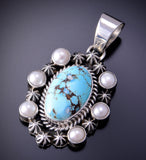 Silver & Golden Hills Turquoise - Freshwater Pearls Pendant Erick Begay 3C30K