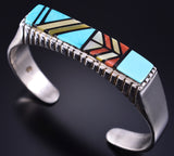 Vintage Silver & Turquoise Navajo Inlay Bracelet by Ray Jack 5K22Z