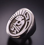 Size 11-3/4 Silver Navajo Handmade Kokopelli Mens Ring by Calvin Peterson 3G05J