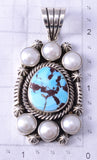 Silver & Golden Hills Turquoise Fresh Pearl Navajo Pendant by Erick Begay 5F30V