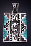 Vintage Silver Multistone Navajo Inlay Kokopelli Pendant - Abraham Begay 5J29U