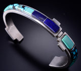 Vintage Silver & Turquoise Multistone Zuni Inlay Bracelet by Duran Gasper 6A21M