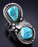 Size 5-3/4 Vintage Silver & Turquoise Navajo Long Ring 6A03K