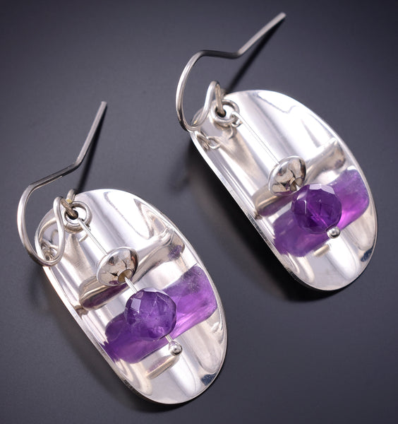 Silver & Amethyst Navajo Handmade Refection Earrings by Jeremy Harrison 6H06M