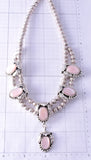Vintage Silver & Pink Mother of Pearl w/ Feathers Necklace & Earring Set 5D07Z