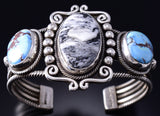 Silver & Golden Hills Turquoise White Buffalo Navajo Bracelet Erick Begay 6C01E