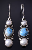 Silver & Golden Hills Turquoise Fresh Pearl Navajo Earrings by Erick Begay 5H02L
