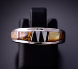 Size 6-1/2 Silver Multistone Navajo Inlay Ring by TSF 3L16R