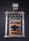 Vintage Silver Multistone Navajo Inlay Rug & Loom Pendant by Richard Begay 5K17Y