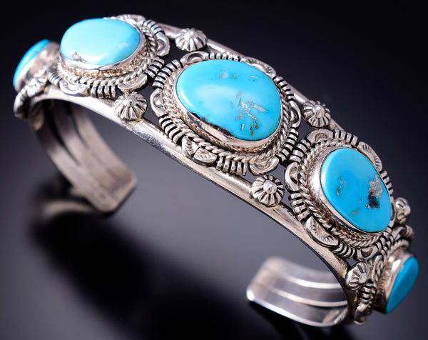 Silver & Sleeping Beauty Turquoise Navajo Bracelet by Francis Yazzie 6H25B