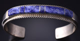 Vintage Silver & Denim Lapis Navajo Inlay Bracelet stamped F 5G28Y