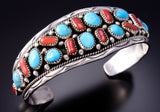 Silver & Turquoise & Coral Navajo Handmade Bracelet by Anita Whitegoat 3F10M