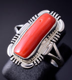 Size 7-1/2 Silver & Mediterranean Coral Navajo Ring by Norvin Johnson 5L20W