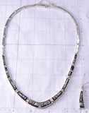 Silver & Jet Multistone Navajo Inlay Necklace Earring Set by Mary Yazzie 6H25J