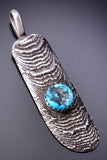 Silver & Turquoise Navajo Tufacast Long Pendant by Ravis Henry 6D20V