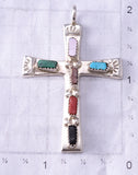 Silver & Turquoise Multistone Zuni Handmade Cross Pendant by Cecilia Iule 6G29D