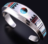 Vintage Silver & Turquoise Multistone Navajo Inlay Sunface Bracelet Ernest Benally 5K22U