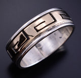 Size 4-3/4 Silver &14k Gold Basket Weave Navajo Ring by Scott Skeets 5L26H