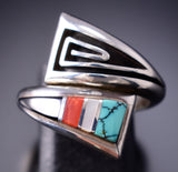 Pre-owned Adjustable Silver Multistone Navajo Inlay Wrap Ring by Albert Nells 6D28X