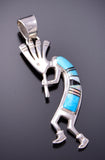 SIlver & Turquoise Multistone Navajo Kokopelli Pendant by Allen Lee 3F12T