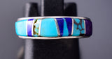 Size 6-1/2 Lapis and Turquoise Inlay Navajo Ring by Evangeline David 6K26X