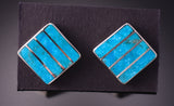 Silver & Turuqoise Zuni Inlay Square Post Earrings by Viann Haloo 3G05Z