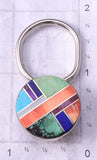 Silver & Turquoise Multistone Navajo Inlay Key Ring by Arnold Yazzie 4M16X
