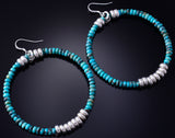 Navajo Handmade Turquoise & Navajo Pearls Hoop Earrings 5G16D