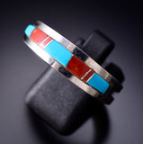 Size 12 Navajo Men's Ring Turquoise and Coral Inlay by Wilbert Muskett 6K22T