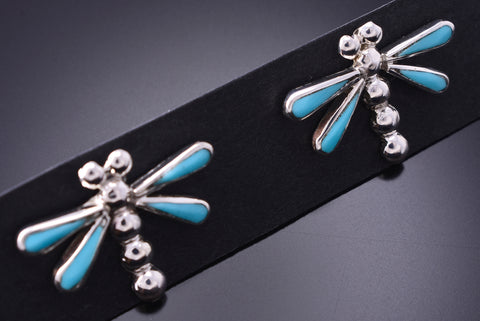 Silver & Turquoise Zuni Inlay Dragonfly Earrings by Emma Edaakie 3J22L