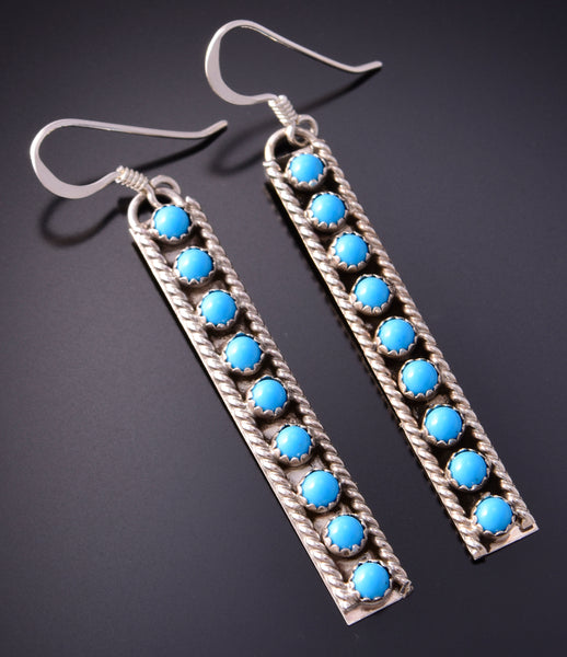 Silver & Turquoise Row Navajo Long Earrings by Chester Charley 3B10G