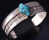 Vintage Silver & Turquoise Navajo Tufacast Ebb & Flow Bracelet 5H25Y