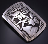 Silver Navajo Handmade Roaming Elk Buckle by Sonny Gene 5J18Y