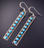 Silver & Turquoise Row Navajo Long Earrings by Chester Charley 3B10G