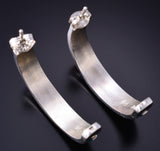 Silver & Turquoise w/ Coral Navajo Inlay Half Hoop Earrings Wilbert Musket 6B14J