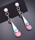 Silver & Turquoise Multistone Zuni Inlay Dangle Earrings by Francine Chapito 3G03J