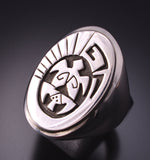 Size 11-1/2 Silver Navajo Handmade Turtle Mens Ring by Calvin Peterson 3G05P
